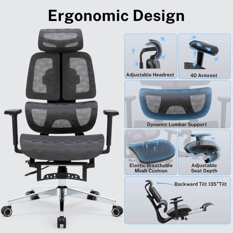 Michaelena Ergonomic Dual Backrest Office Chair With Footrest Adjustable Seat Depth And Adaptive Lumbar Support Black